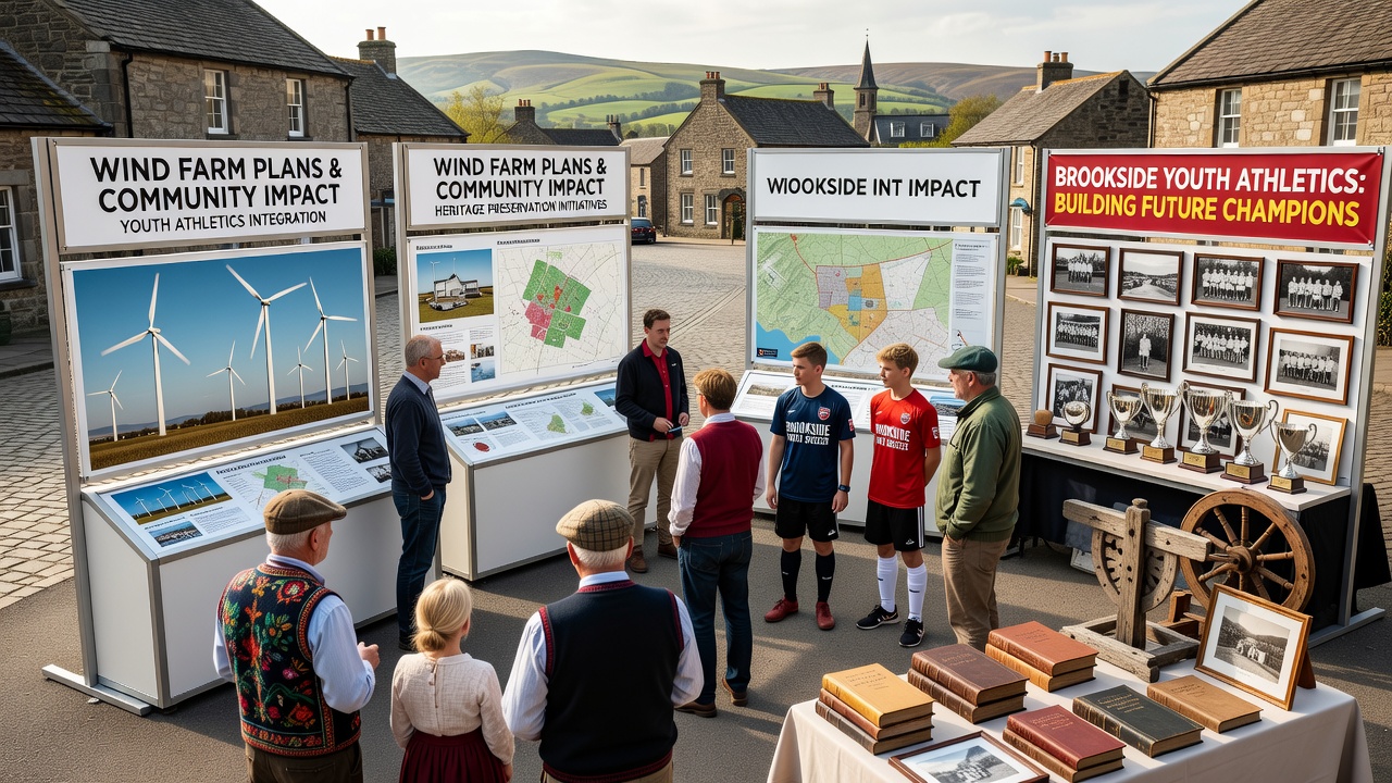 Community consultation meeting discussing wind farm impacts on local sports and heritage activities